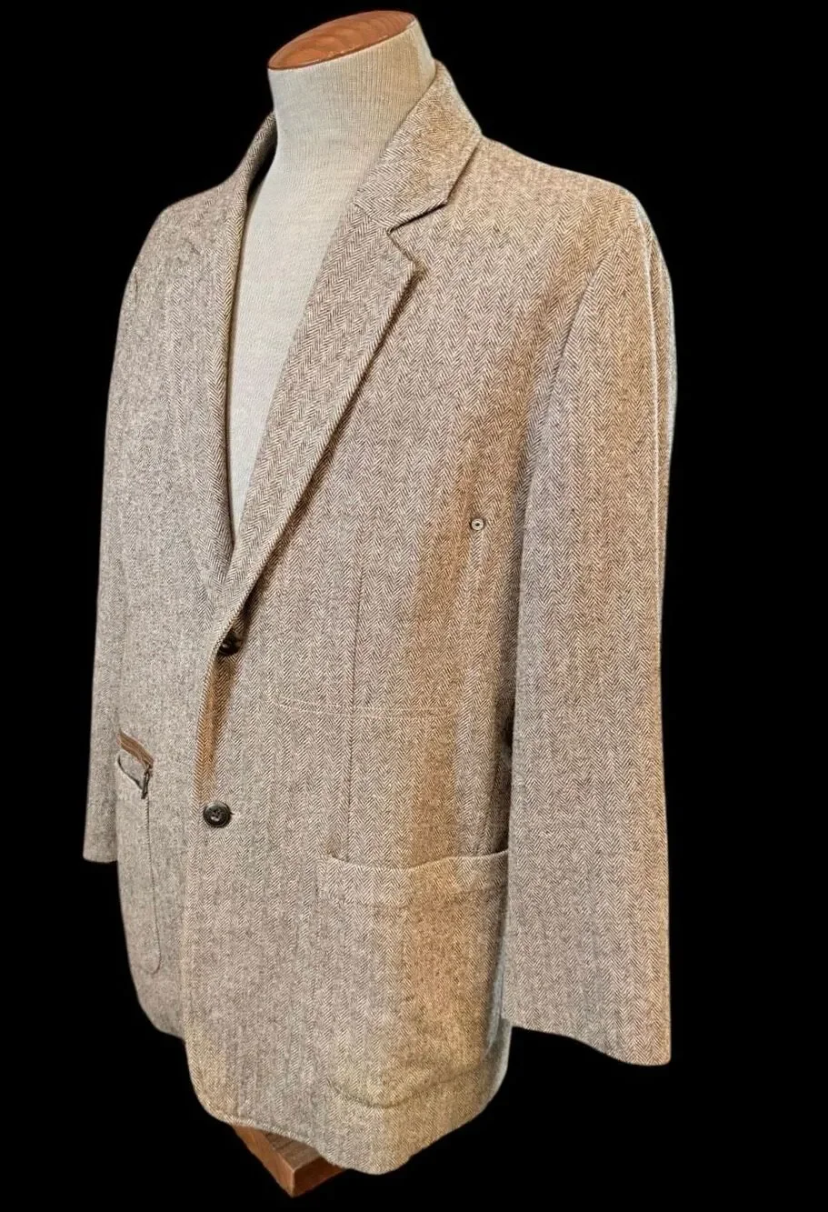 Tommy Bahama Brown Wool Blend Herringbone Tweed Blazer Elbow Patches 2 Btn Large